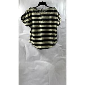 ZARA Women's Beige-Black Striped Boatneck Short Sleeve Top SZ S
